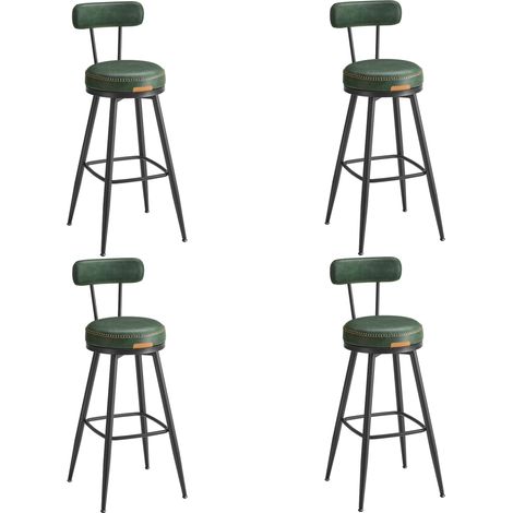 Tabouret de Bar, Lot de 4, Chaise de Cuisine, Siège Rembourré, PU avec Coutures, Style Moderne Mi-siècle, Hauteur 76 cm, pour Cuisine, Bar, Vert (1/5)