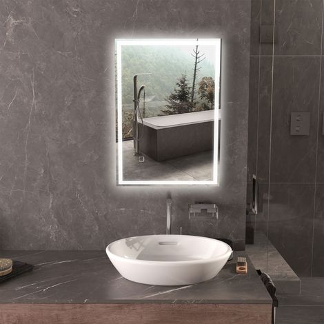 Espejo de baño, espejo de pared con LED y interruptor táctil, blanco.
