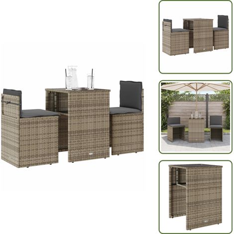 The Living Store Ensemble de bistro 3 pcs avec coussins gris résine tressée - Salon De Jardin - Ensemble De Bistro - Meuble De Jardin - Mobilier D'extérieur - Résine Tressée