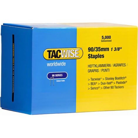 5 000 agrafes galvanisées L. 35 mm type 90 – Pour fixation bois dur et aménagements – Compatible avec agrafeuses Tacwise (1/2)