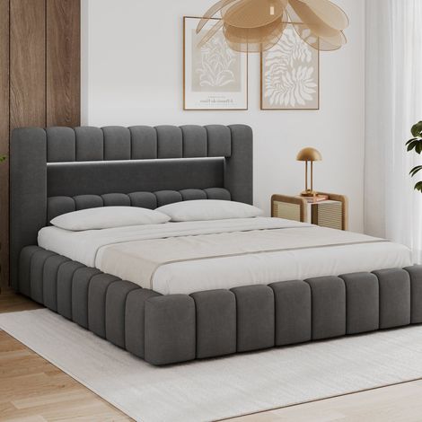Cama baúl 180x200 con somier incluido Auria Terciopelo Gris oscuro (1/5)