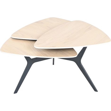 Table basse 3 plateaux pivotants en céramique effet chêne clair NAYOR