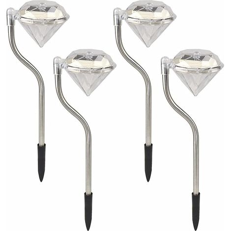 HOXILEELEO - Lampada solare per giardino all'aperto, confezione da 4 luci solari diamante impermeabile per balcone, fioriere, fioriere, e la decorazione terrazza (1/5)