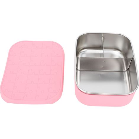 Boîte à lunch à 3 compartiments, étanche, en acier inoxydable 304, avec couvercle en silicone, rose, idéale pour les pique-niques et le bureau. Parfaite pour les étudiants. (1/5)