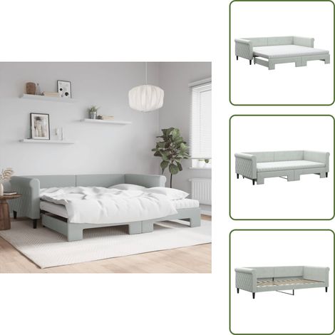 Doppelbett - vidaXL Tagesbett Ausziehbar mit Matratzen Hellgrau 100x200 cm Samt - Matratze (1/5)