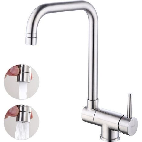 Mitigeur d'évier Rabattable Robinet Cuisine Pliable avec 2 Jets aux Choix Mitigeur de Cuisine en Acier Nickel Brossé Bec 360° Rotatif (1/4)