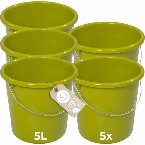 Novaliv 5 pièces seau 5L vert avec échelle de mesure - seau de nettoyage 5 litres  22,5 cm Pratique et polyvalent avec échelle pour la maison et le