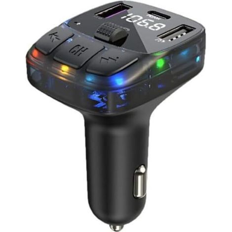 Trasmettitore FM MP3 Bluetooth 5.3 con 2 porte USB + USB-C - Schermo LCD retroilluminato - Caricabatteria da auto e chiamate in vivavoce - Riproduzione MP3/WMA/WAV, facile connessione, 12 V (1/4)