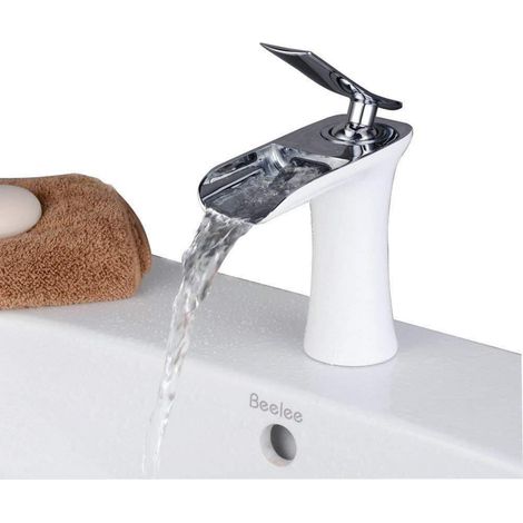 Waschtischarmatur Wasserfall Einhebelmischer Messing Weiß Chrom Keramikventil (1/5)