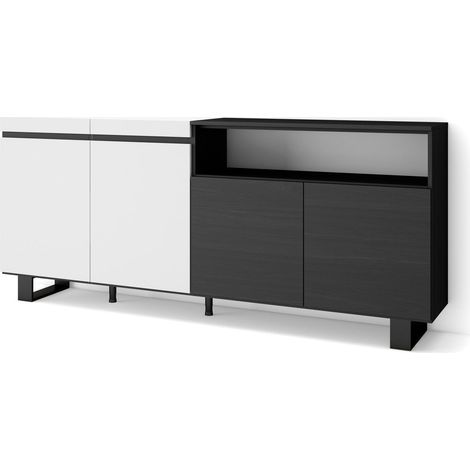 Skraut Home - Credenza, Mobile, Cucina, Madia, mobile ingresso, 200x87x35cm, 4 Porte, Design industriale, Stile moderno, Bianco e nero (1/5)
