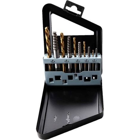 10 pièces – Lot d’extracteurs de vis cassées noires + 5 forets, outil professionnel pour démonter les filetages endommagés ou bloqués (1/2)