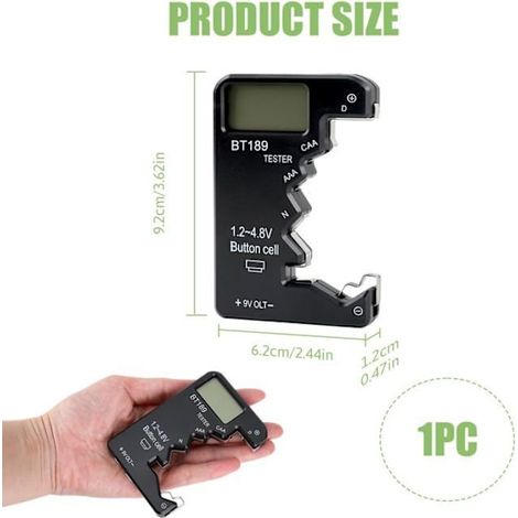 Mini testeur de piles numérique, testeur de piles universel ABS avec écran LCD haute résolution pour types D, CAA, N, LR44, 9V et 6F22 (1/4)