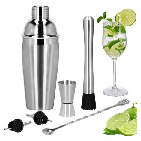 Zestaw de barman de 6 elementos para cocteles, mezclador de 750 ml de acero inoxidable color plata.