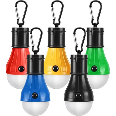 Juego de cinco linternas LED de camping con clip, cuatro modos, resistentes al agua para senderismo, pesca y caza - Crezuo