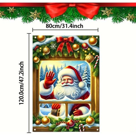Nouvelle décoration de fenêtre de Noël, tenture Père Noël, décoration de fête, drapeau d'extérieur - 80 x 120 cm (œillets + ruban) - Style 7