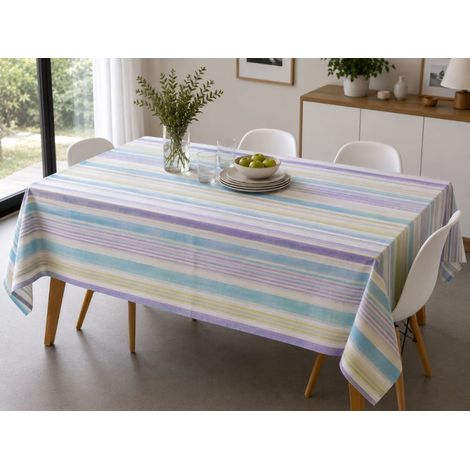 Nappe à rayures pastel – Esprit contemporain - 160x160 cm - Bleu