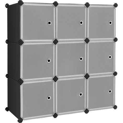 Songmics – Meuble de rangement modulable 9 compartiments – Étagère en plastique PP avec portes semi-transparentes – Capacité 10 kg/compartiment – LPC116HS (1/5)
