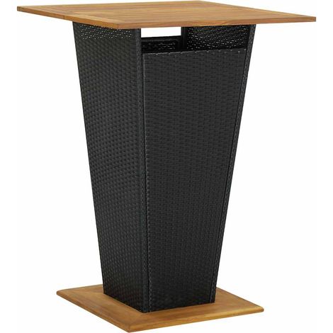 Table haute Table de bar - Mange-Debout Noir 80x80x110 cm Résine tressée et bois d'acacia BV519016 - BonneVie (1/5)