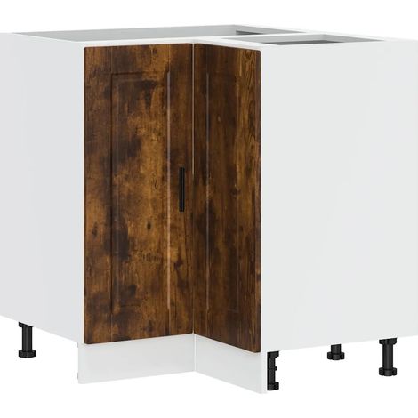 Armoire d'angle de cuisine moderne rangement grand espace 75,5 x 75,5 x 81,5 cm en bois d'ingénierie chêne fumé (1/5)