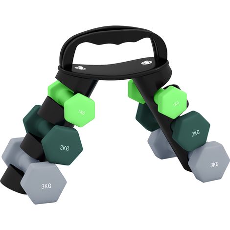 Adjustable Dumbbell Set with Storage Rack, Includes 1kg, 2kg, 3kg Weights, Green Color for Home Gym Fitness (1/5)