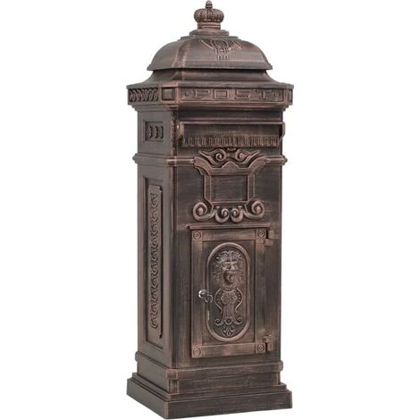 Boîte aux lettres en colonne en aluminium antirouille bronze rétro (1/5)