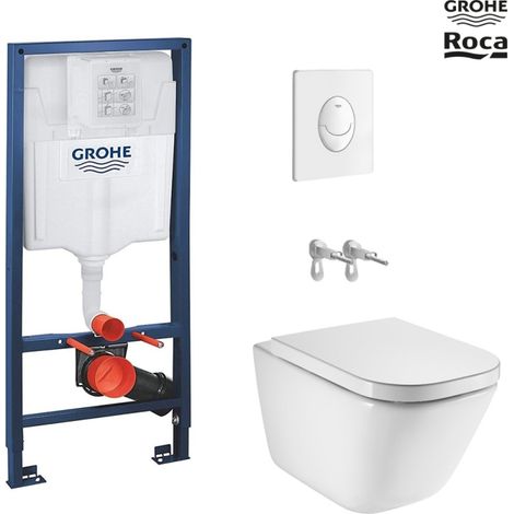 Bastidor empotrado GROHE pack cisterna y pulsador skate air blanco brillo con inodoro suspendido ROCA The Gap Rimless (1/5)