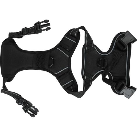 Harnais pour chien réfléchissant, réglable et respirant en nylon noir, idéal pour l'entraînement et les animaux de compagnie. (1/5)