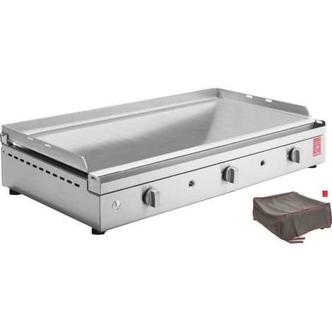 Plancha à gaz 3 brûleurs inox 304 alimentaire – Plaque lisse 79x40cm – Puissance 8400W – Housse de protection incluse – Plancha Planet (1/2)