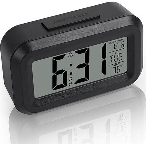 Réveil numérique LED à écran large, noir, sans fil, avec température et date, horloge de bureau à pile, grand affichage pour maison et bureau (1/5)