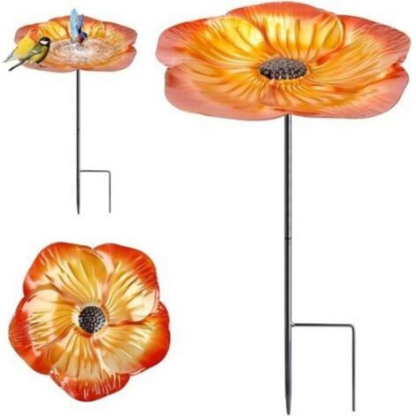 Abreuvoir Oiseaux - Bain Oiseaux Extérieur sur Pied - Mangeoire en Fonte Forme de Fleur - Hauteur 52 cm - Jardin Pelouse (1/5)