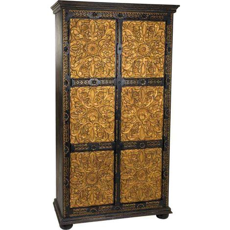 Armario de madera tallada negro 102x44x183 (1/5)