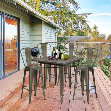 Lot de 4 Chaises Hautes Vintage en Métal Chaise de Cuisine de 76 Cm Chaises de Bar en Métal avec Dossier Haut Tabourets de Bar Noir Maison Chic (1/4)