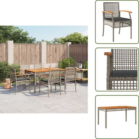Ensemble à manger de jardin et coussins 7 pcs gris rotin - Salon De Jardin - Set De Salon De Jardin - Mobilier De Jardin - Table De Jardin - Chaises De Jardin (1/5)