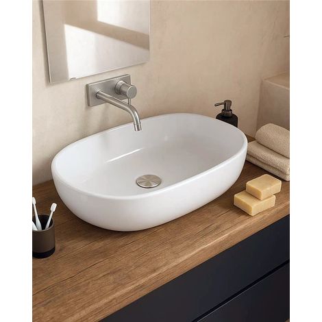 Exagonshop Ciotola 59x41 lavabo in ceramica bianco lucido