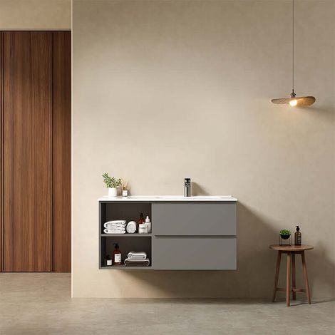 Mobile bagno sospeso 100 cm Grigio Londra Lavabo a Destra in Ceramica Senza Specchio - Fiji Paint Plus (1/4)