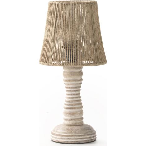 Lampe de table artisanale en bois et jute ambiance chaleureuse - marron naturel bois clair