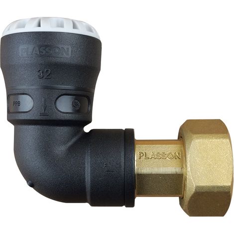 Coude 90° encliquetable PE Ø32 - Laiton femelle écrou-prisonnier 1''1/4 (33/42) (1/4)