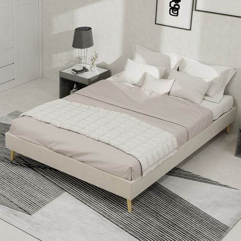 Base de cama 140/200 cm beige de tela y metal con diseño moderno (1/5)