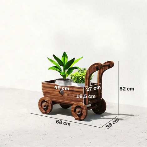 Carré de jardin surélevé en bois, en forme de chariot, avec 4 roues et poignée, dimensions : 68 x 38 x 52 cm (1/5)