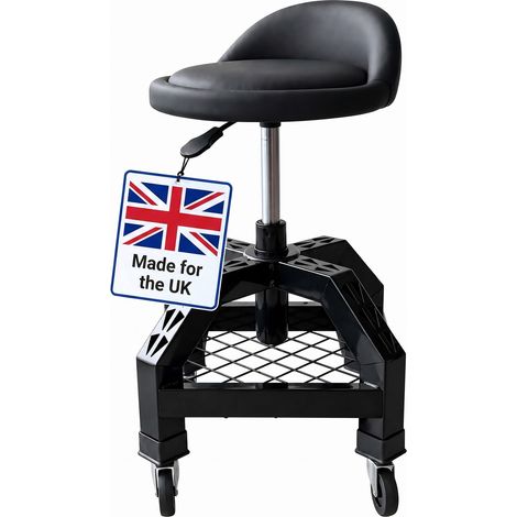 Relaxdays Workshop Stool, Castors, Adjustable, Assembly Stool, 136 kg, HWD 50 x 40 x 40 cm, Gas Lift, Metal, Black (1/5)