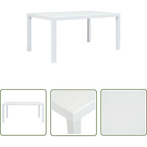 The Living Store Gartentisch Weiß 150x90x72 cm Kunststoff Rattan-Optik - Gartentisch - Kunststofftisch - Rattan Optik - Weißer Gartentisch - Wetterfest (1/5)