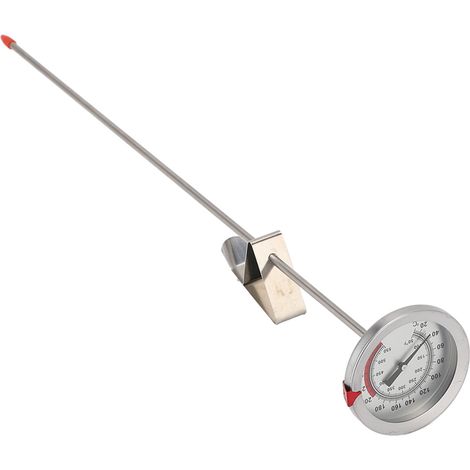 Termómetro de cocina de acero inoxidable de 50 a 550 °F, sonda mecánica de 40 cm con abrazadera metálica para freír y asar a la parrilla. (1/5)