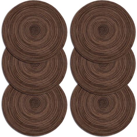 Platzsets, 6er-Set, geflochtene Platzsets, waschbar, hitzebeständig, rutschfest, runde Platzsets 35x35cm (rund, braun) (1/4)