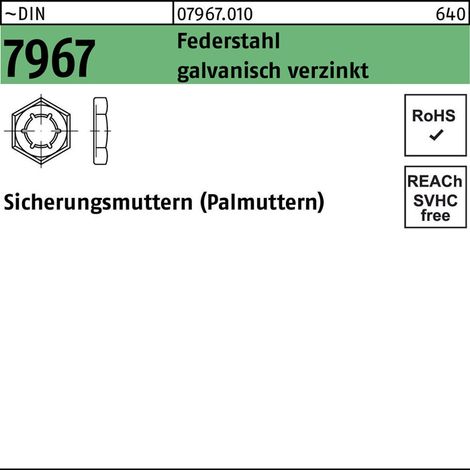 DIN 7967 Sicherungsmuttern Federstahl M 8 galvanisch verzinkt gal Zn S 1000 Stk (1/2)