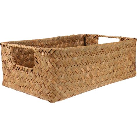 Boîte de rangement rectangulaire en osier avec anse pour bureau et maison contenant en algue tressée écologique