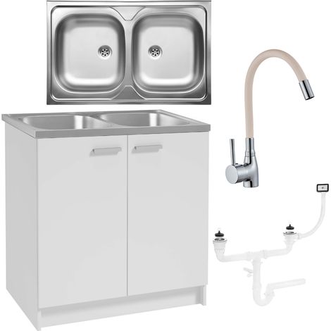 Küchenschrank - Doppelwaschbecken 80 cm - Weiß - Elegant und Praktisch - Hochwertige Qualität (1/5)