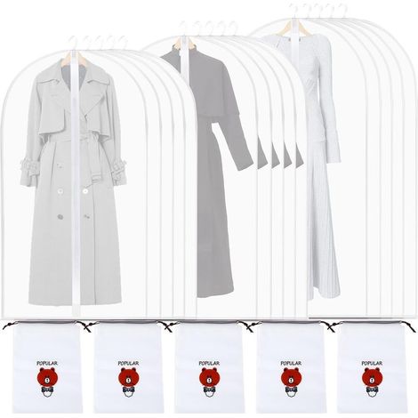 Housse Vetements à Suspendre PEVA Housse de Protection Housse VetementHousse de Rangement avec 5PCS Sac à Cordon Housses de Vêtement Semi-translucide(60x100cm5PCS+60x120cm5PCS+60x140cm5PCS) (1/5)