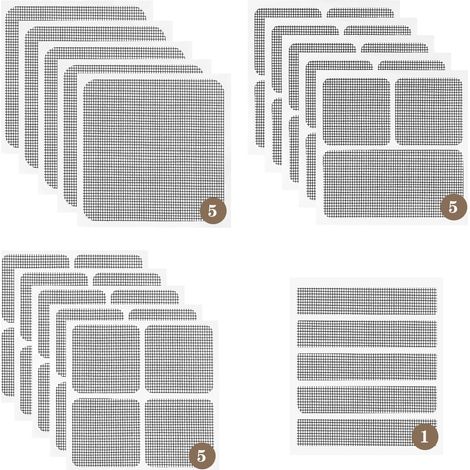 Lot de 16 Patchs Réparation Moustiquaire en Fibre de Verre Noir, 4 Tailles, Autocollants pour Fenêtres et Portes (1/5)
