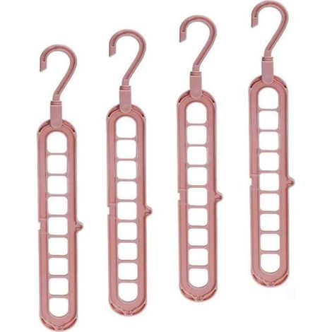 Support de rangement pour cintres roses (9 trous), 4 pièces, cintres pliables antidérapants rotatifs avec fonction gain de place et cascade multifonction, 4 cintres standard (1/5)