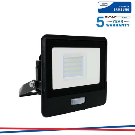 V-TAC Faro LED Chip Samsung 20W con Sensore PIR Colore Nero Bianco Caldo IP65